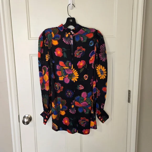 FARM Rio Lily's Garden Mock Neck Blouse Women's XS Floral‎ Colorful Vacation - Picture 5 of 12